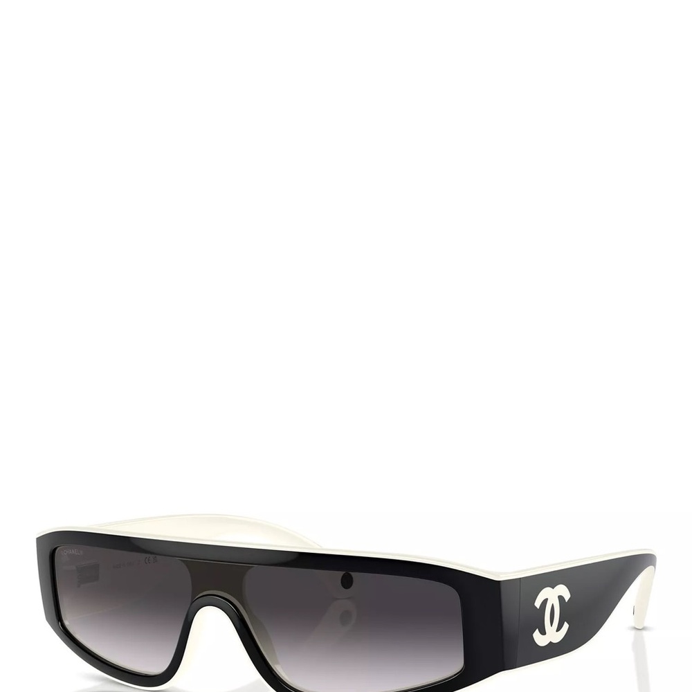CHANEL Black and White Shield Sunglasses with Gradient Lenses